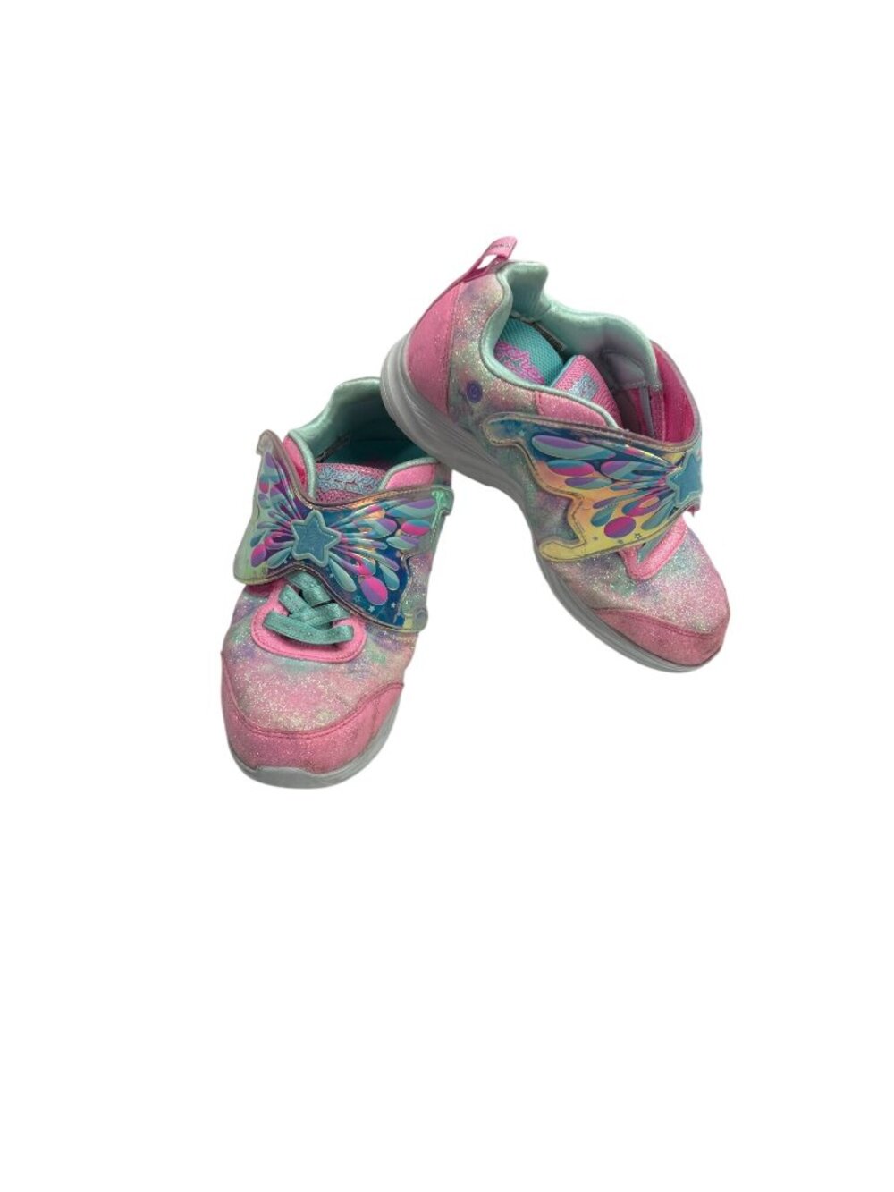 Skechers Twinkle Toes Girls Size 2 Light-Up Glitter Sneakers With Butterfly Wing